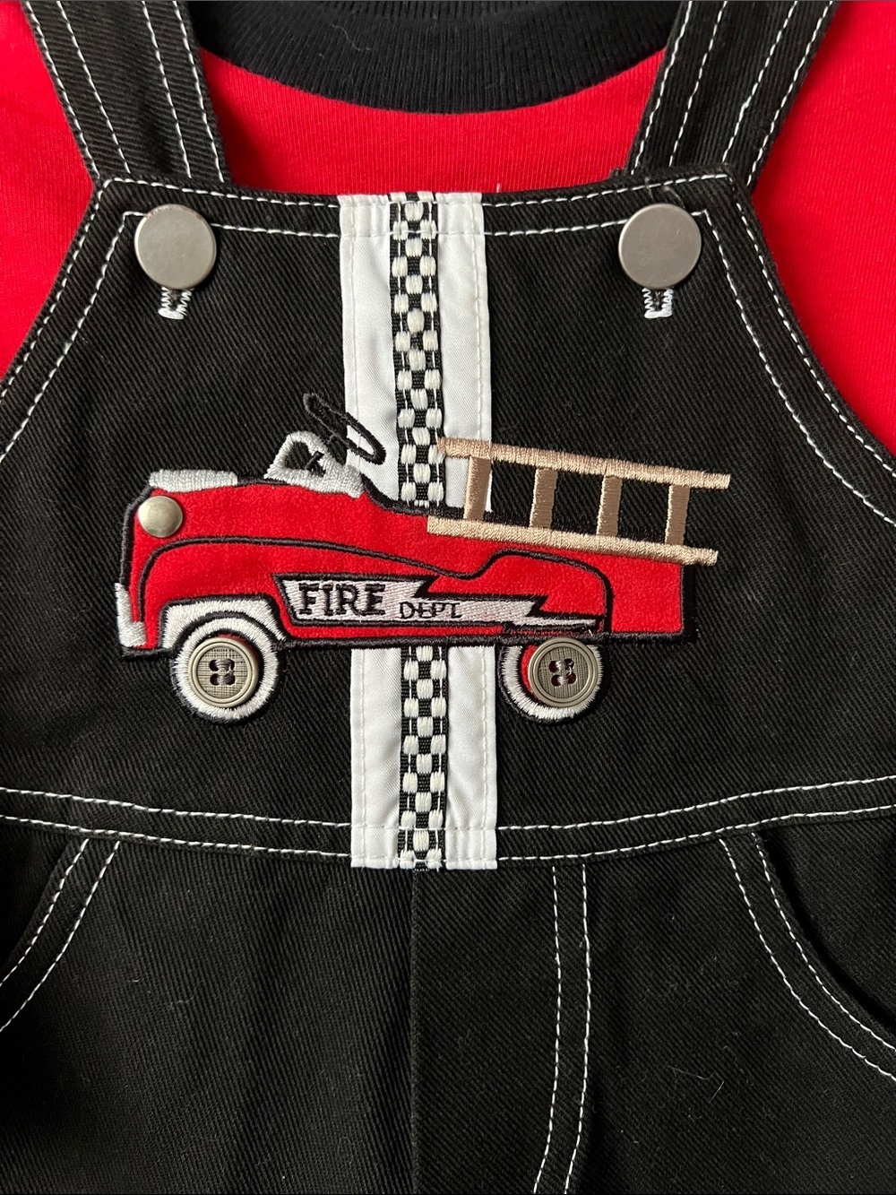 Vintage Blooz Red & Black Fire Truck Overalls for Kids - Picture 3 of 8
